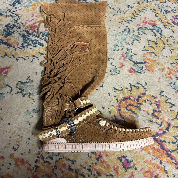 El Vaquero 80s Brown Suede Fringe  Boots size 36 Pull on Knee High - Picture 8 of 9